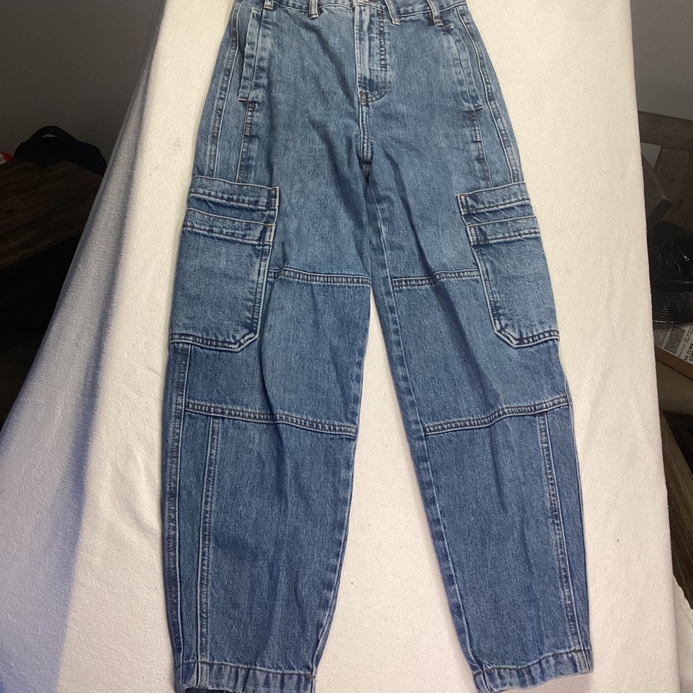 Frame Womens High Rise Cargo Jeans Blue Relaxed Tapered Denim LBRU727 Size 27